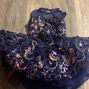 Revolution dancewear MC dark purple silver floral ballet costume